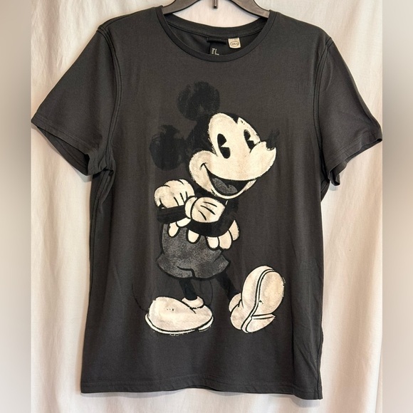 H&M Disney Mickey Mouse Charcoal Gray Distressed Graphic Short Sleeve T-shirt  M - Picture 1 of 6